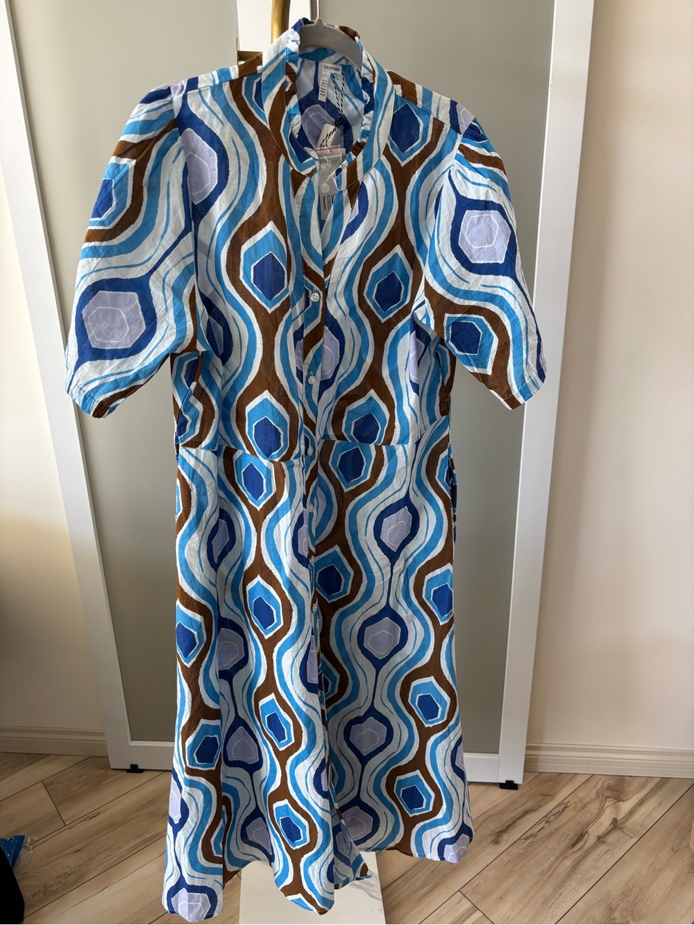 Kaktus Blue, Light Blue & Brown Geometric Maxi Dress